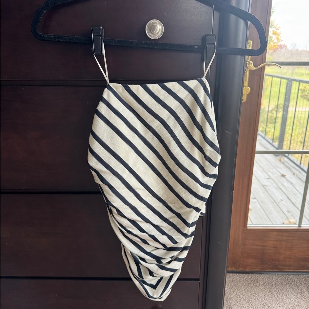 Striped Navy and Cream Zara strapless blouse